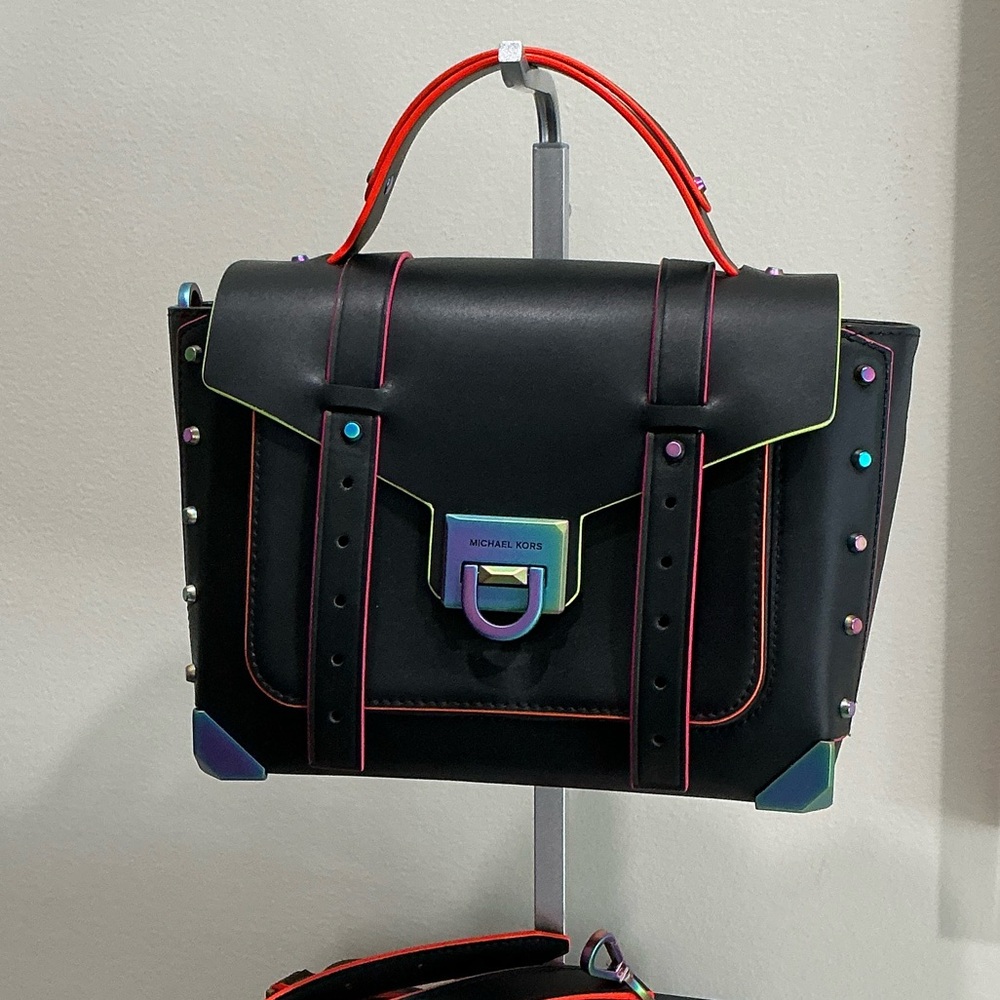 Michael Kors Black Satchel with Rainbow Accents